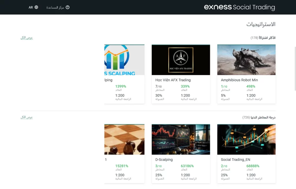 خيارات التداول النسخي في Exness